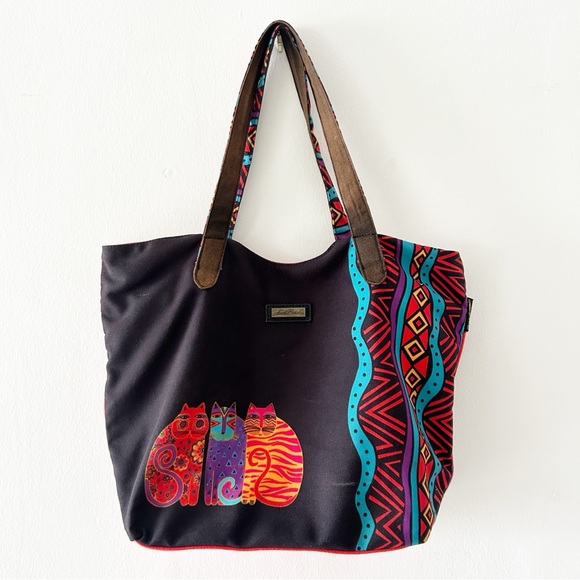 Laurel Burch Handbags - Laurel Burch Colorful Cats Artsy Canvas Shoulder Bag Tote Purse